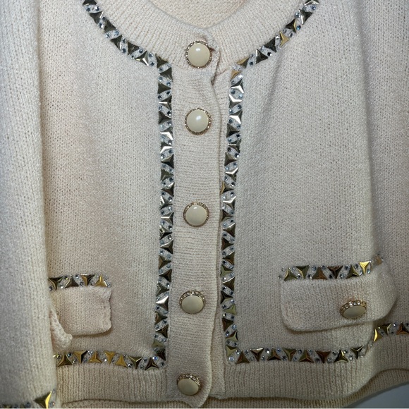 St. John gem studded cardigan sweater top - cropped Size 4 - Picture 4 of 11